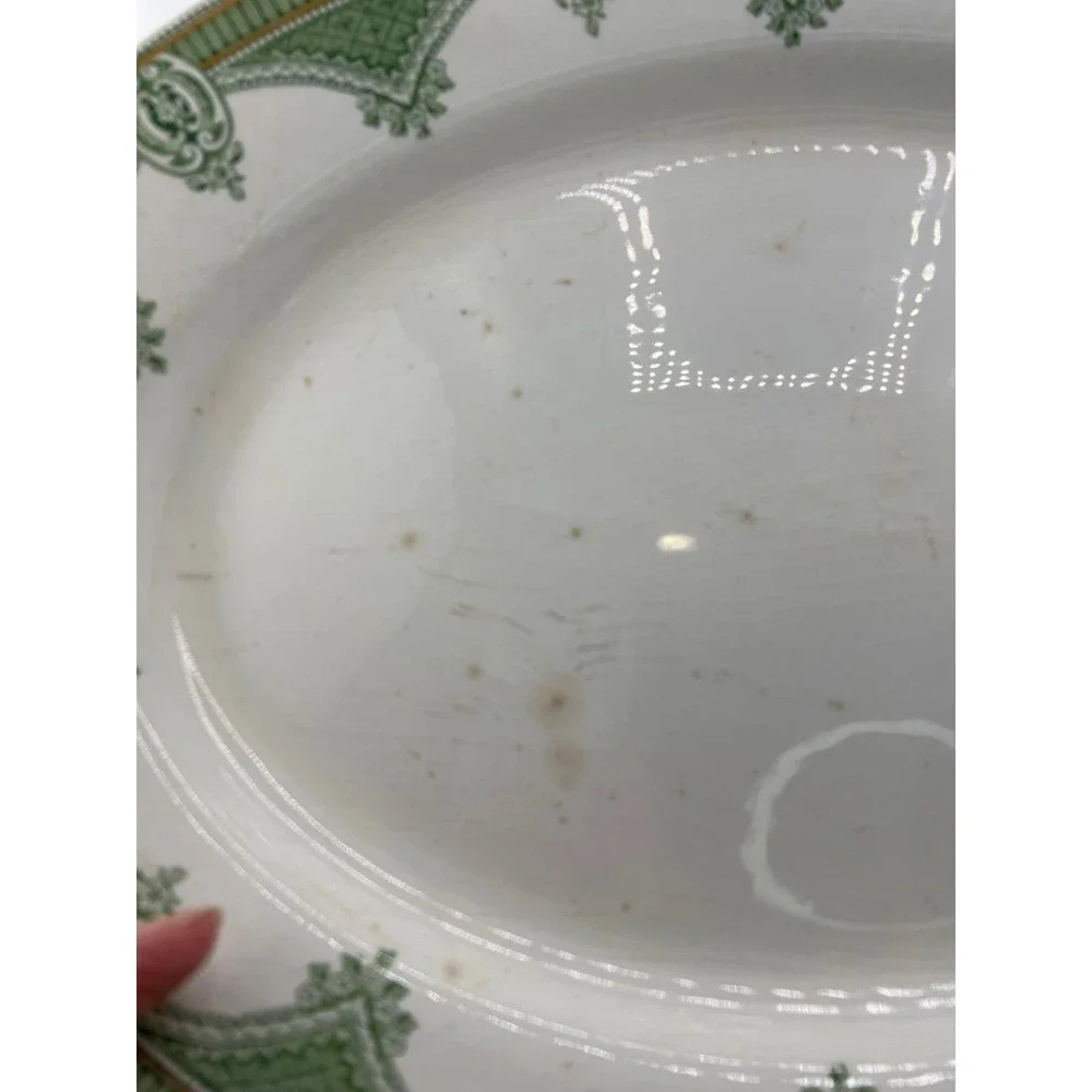 Ipswich J G Meakin England Serving Tray‎ Green Gold Antique Platter Vintage